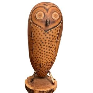 Handcrafted Brown Gourd Owl Hand Carved Etched